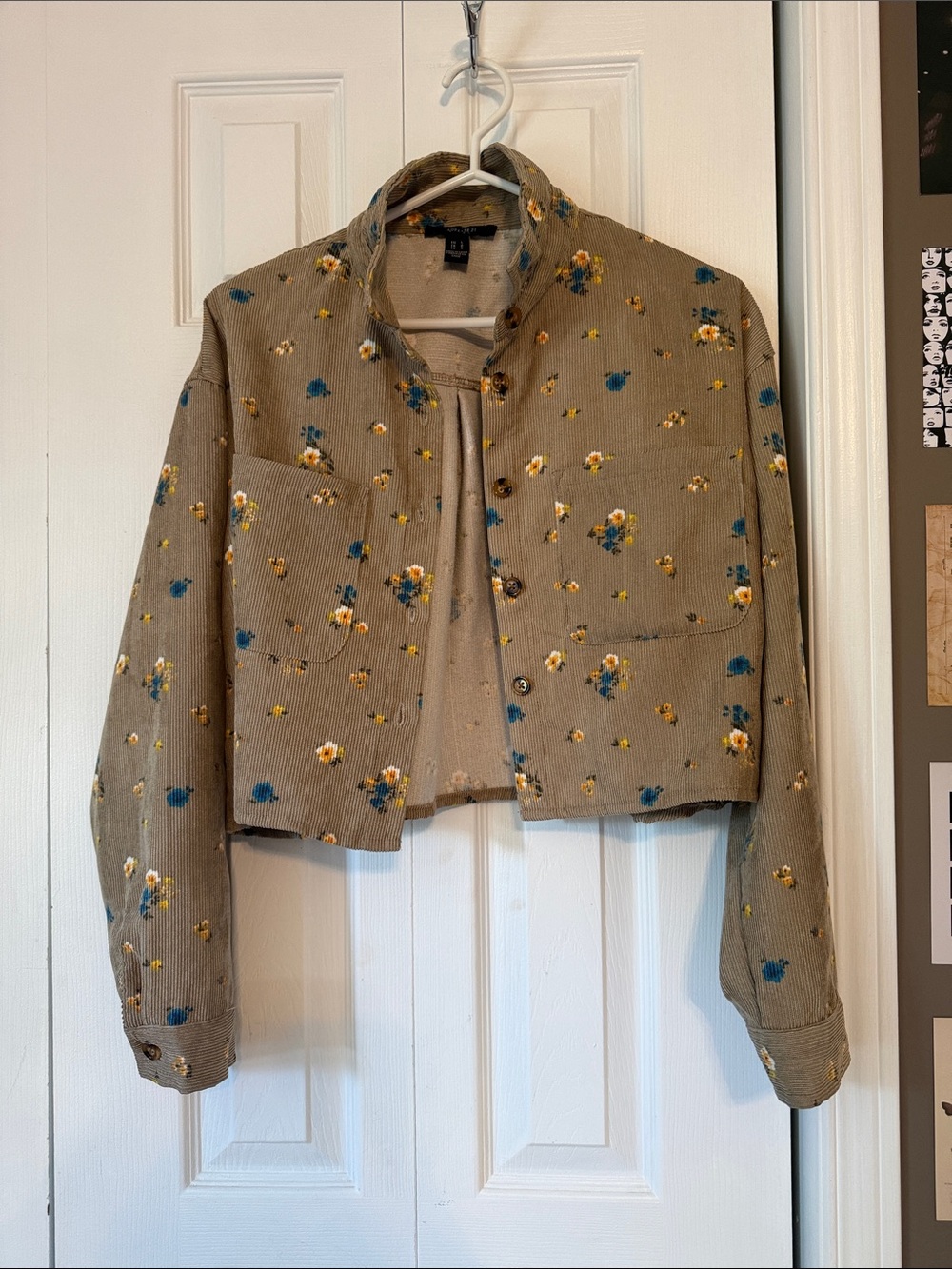 Forever 21 Cropped Floral Corduroy Jacket - Taupe Floral
